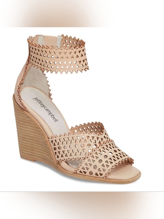 Jeffrey Campbell Shoes - Jeffrey Campbell Nude Laser-Cut Ankle-Strap Wedge Sandals Size 7